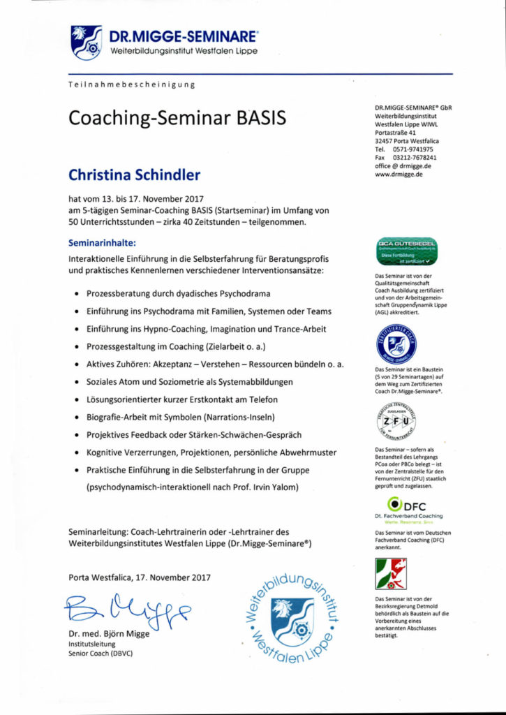 Zertifikat Coaching Basis